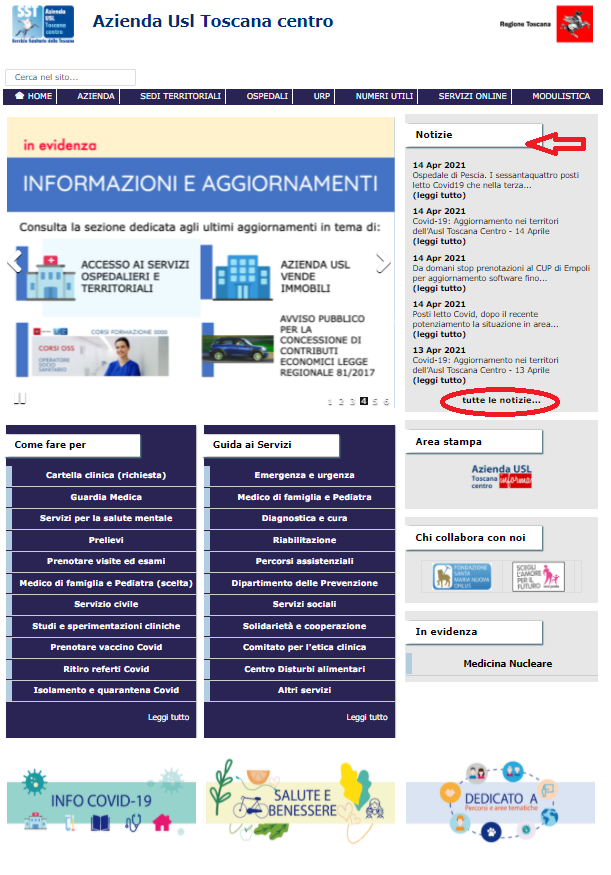 Nell'immagine è riportata la home page del sito aziendale