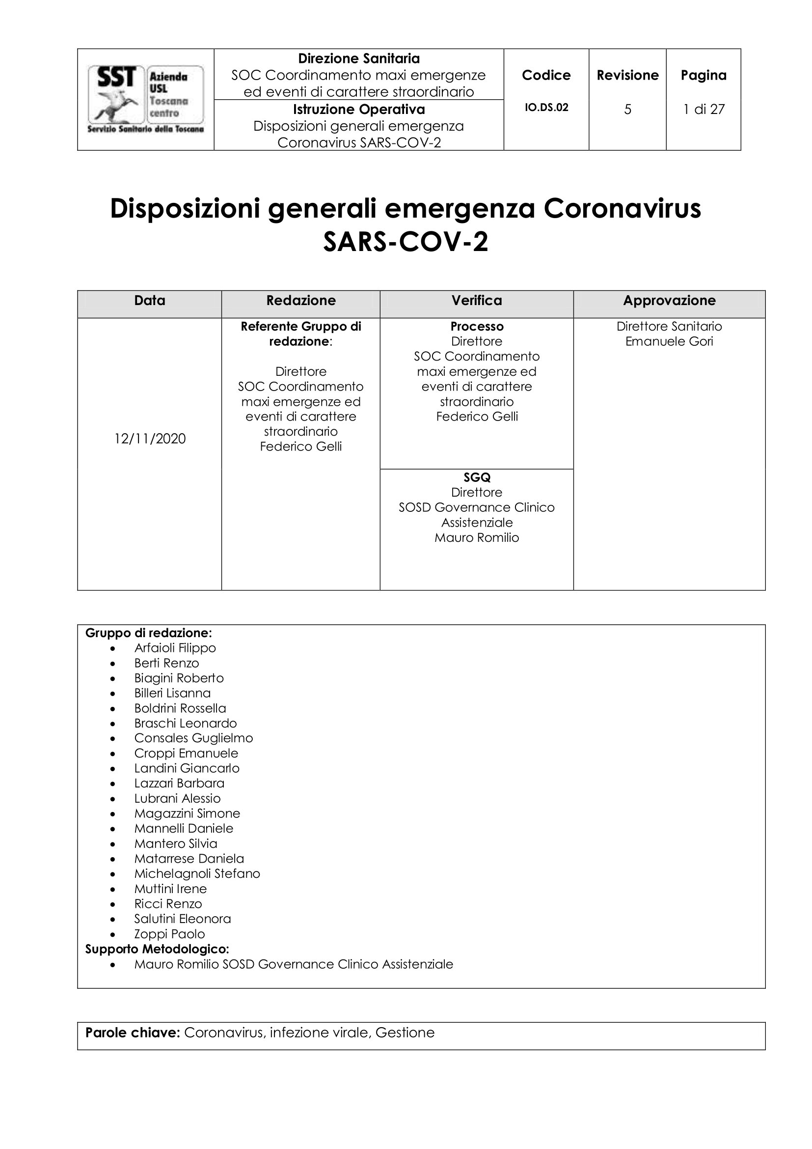 IO.DS.02 rev.5 Disposizioni generali emergenza Coronavirus SARS-COV-2