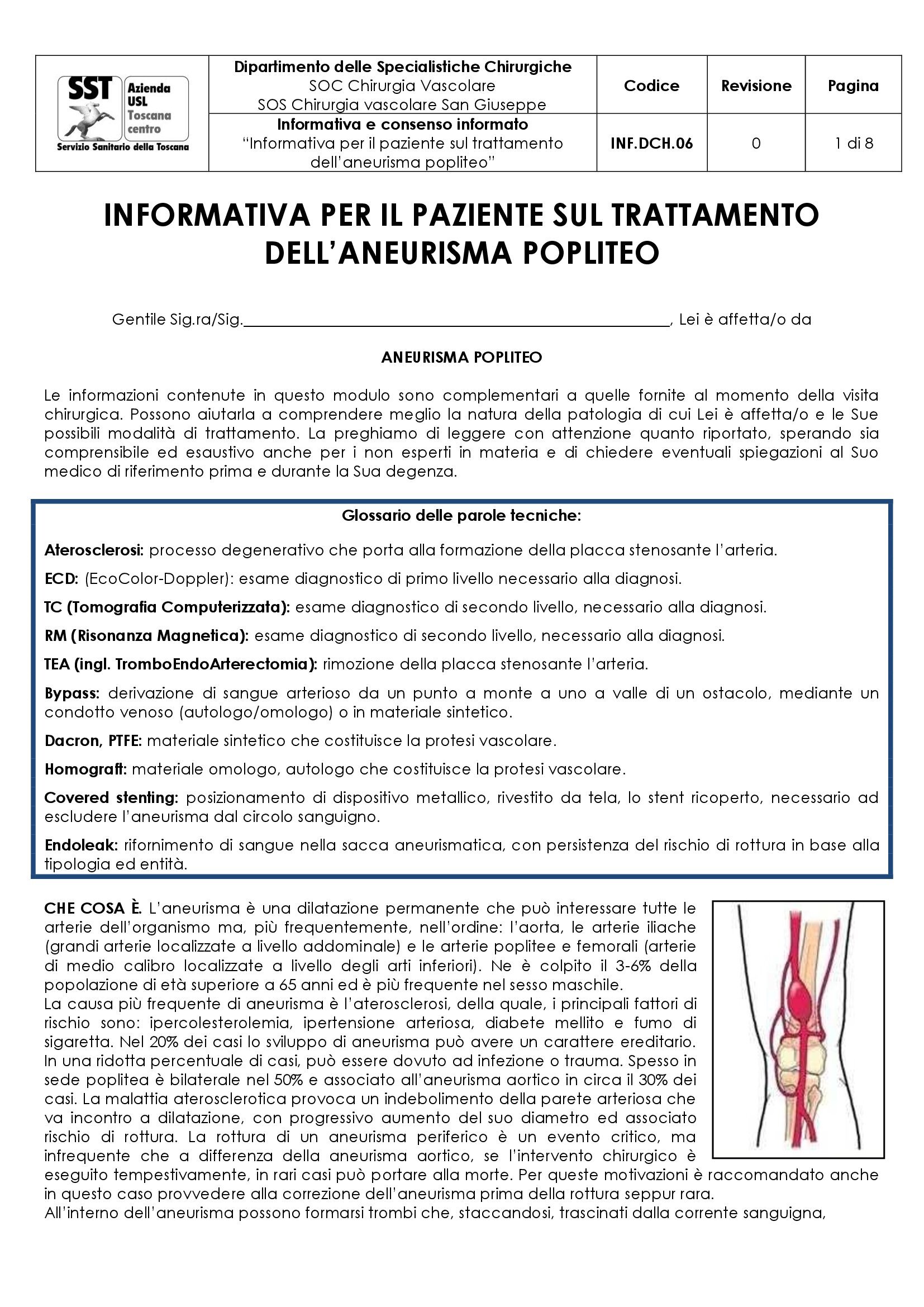 INF.DCH.06 “Informativa per il paziente sul trattamento dell’aneurisma popliteo”