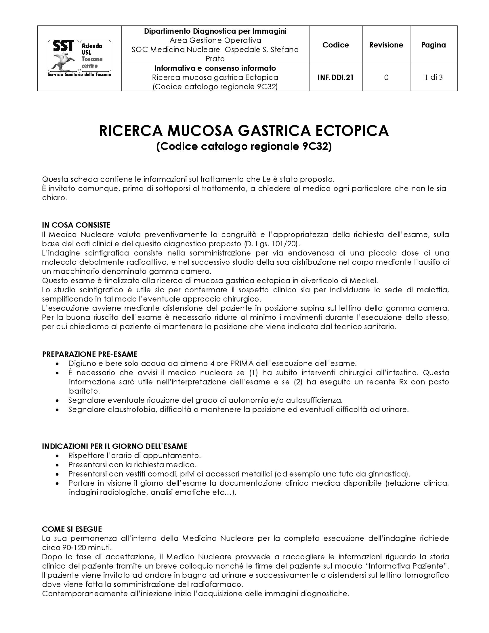 INF.DDI.21 Ricerca mucosa gastrica Ectopica (Codice catalogo regionale 9C32)