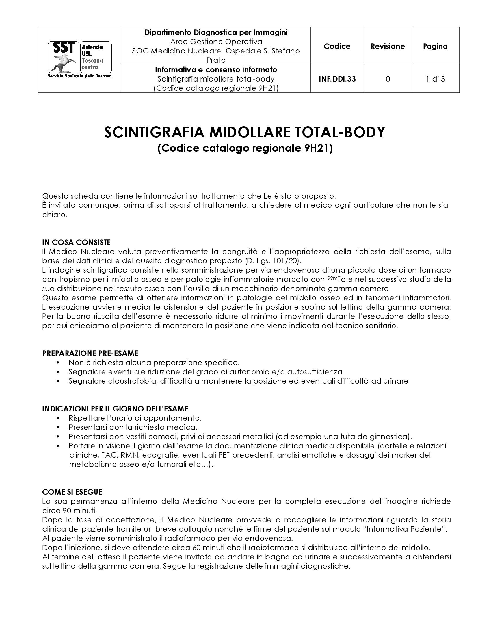 INF.DDI.33 Scintigrafia midollare total-body (Codice catalogo regionale 9H21)