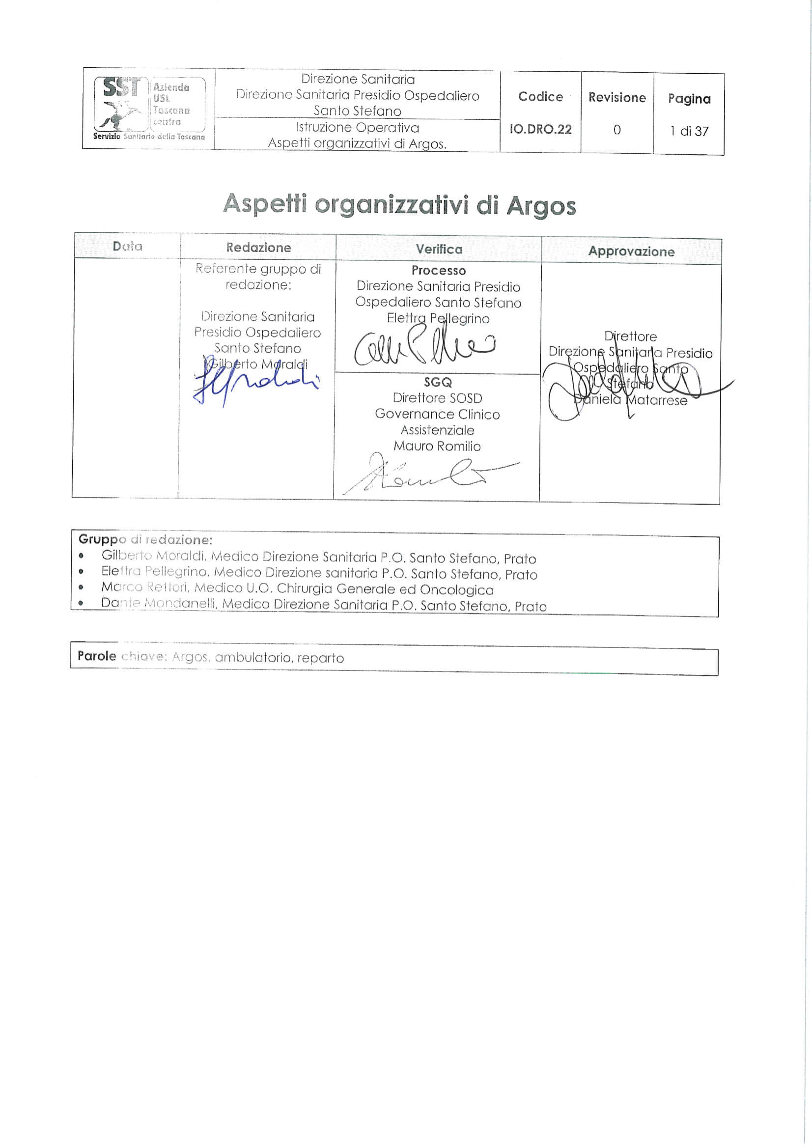 IO.DRO.22 Aspetti organizzativi di ARGOS