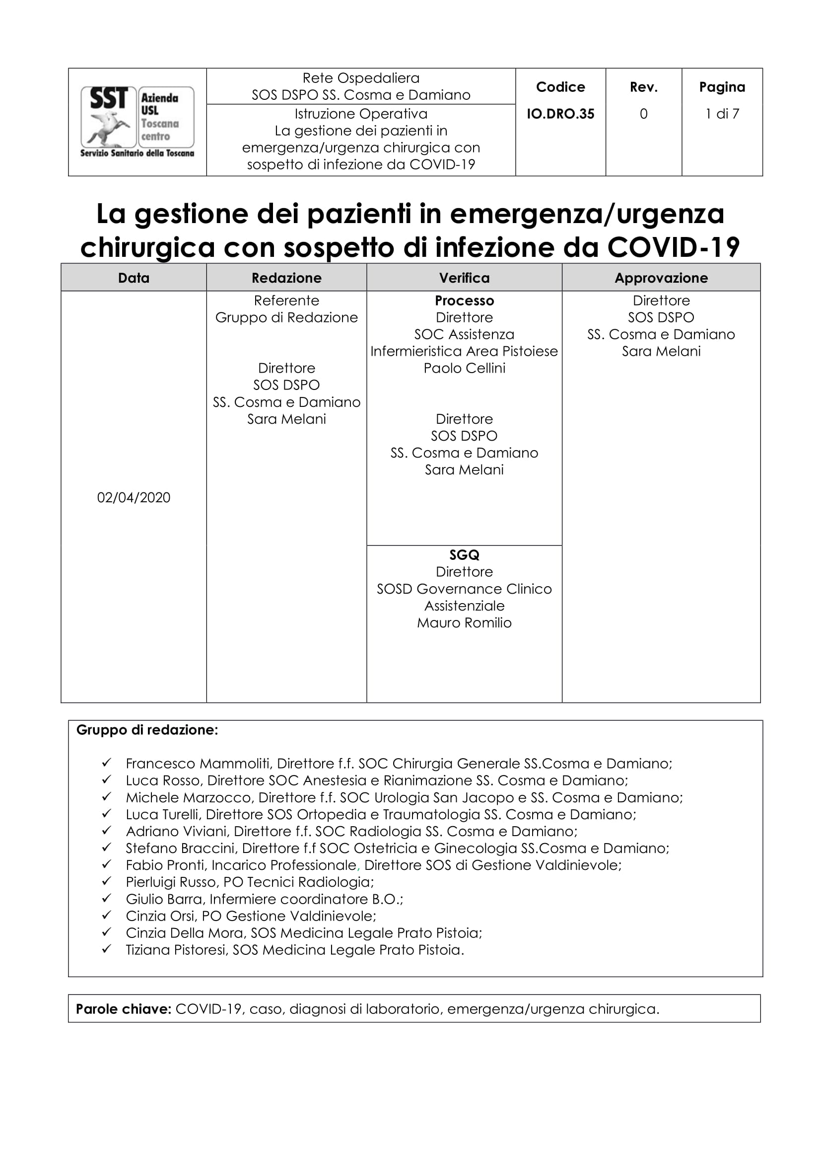 IO.DRO.35 La gestione delle gravidanze a termine con emergenza/urgenza ostetrica e sospetto di infezione da COVID-19