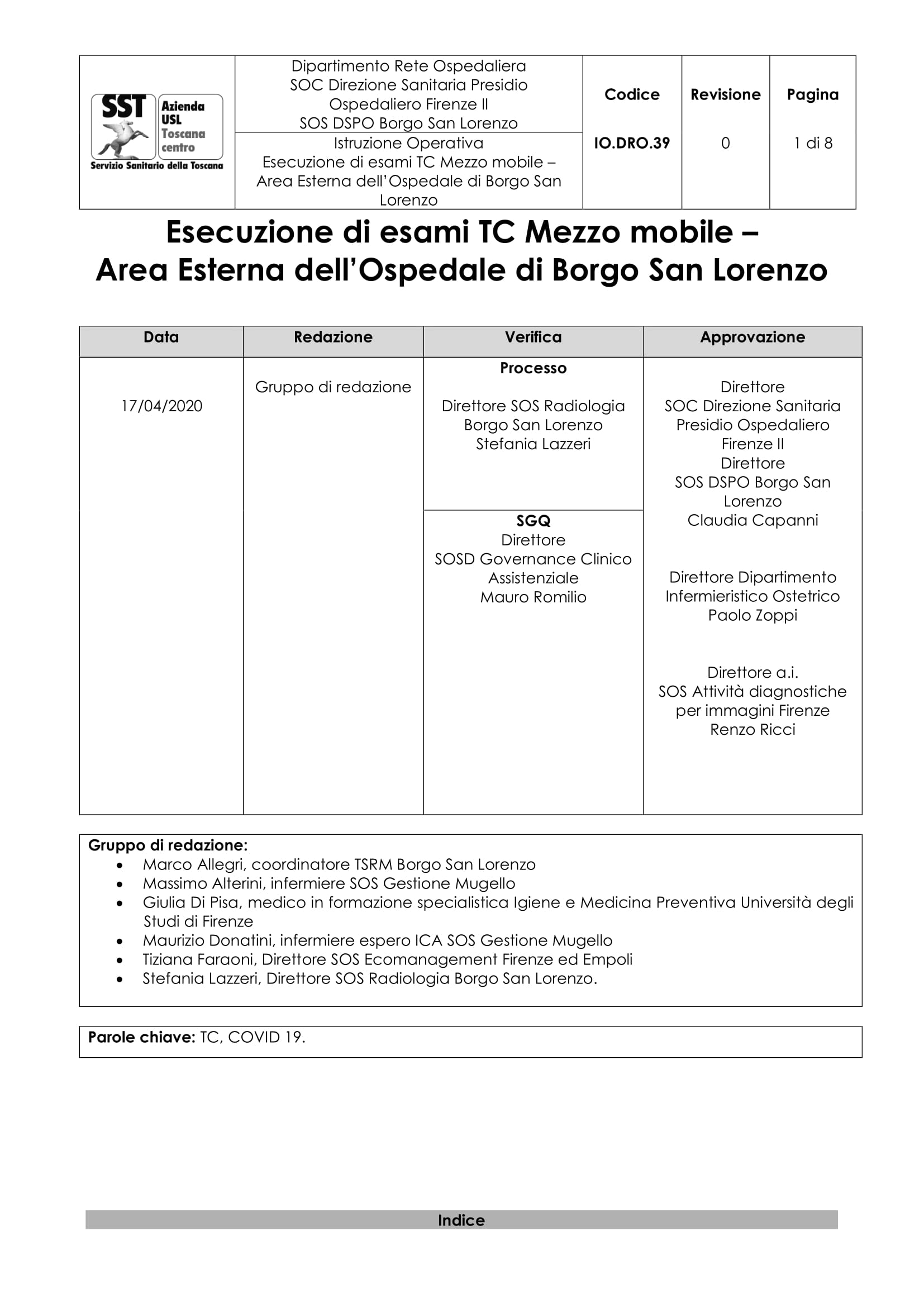 IO.DRO.39 Esecuzione di esami TC Mezzo mobile – Area Esterna dell’Ospedale di Borgo San Lorenzo