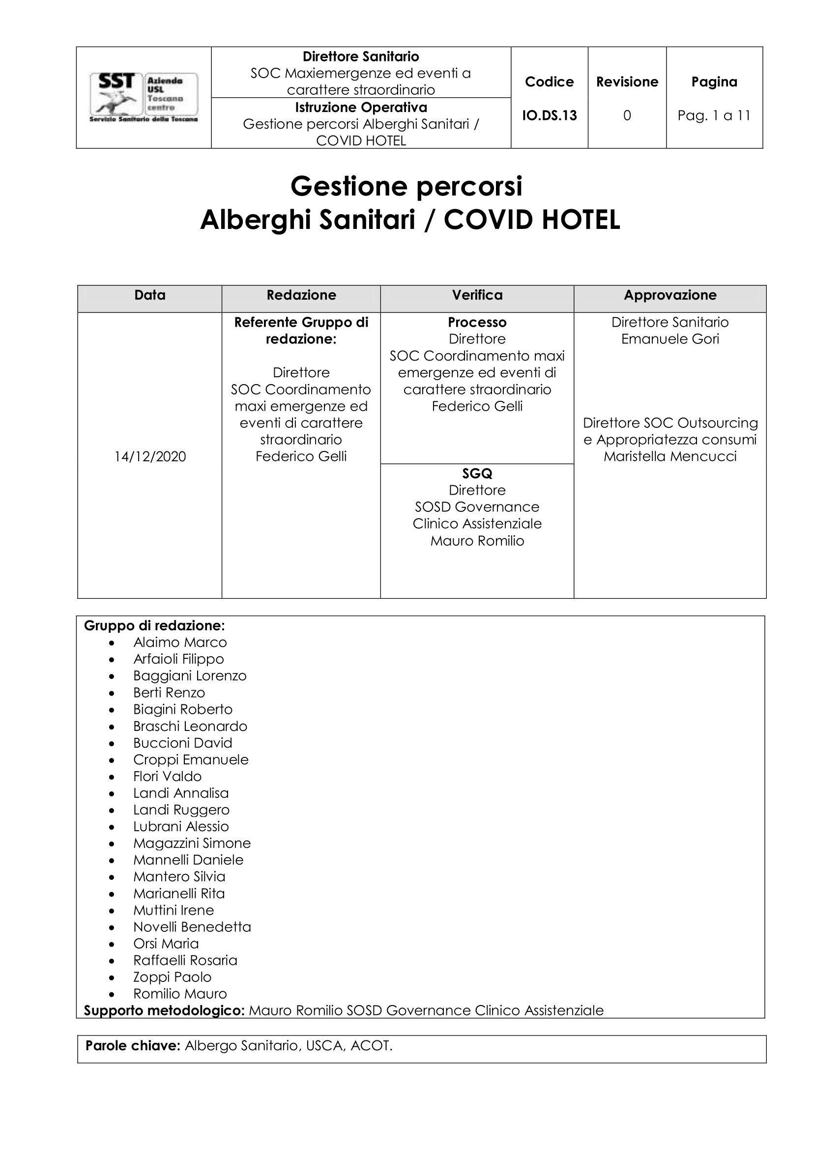 IO.DS.13 Gestione percorsi Alberghi Sanitari / COVID HOTEL