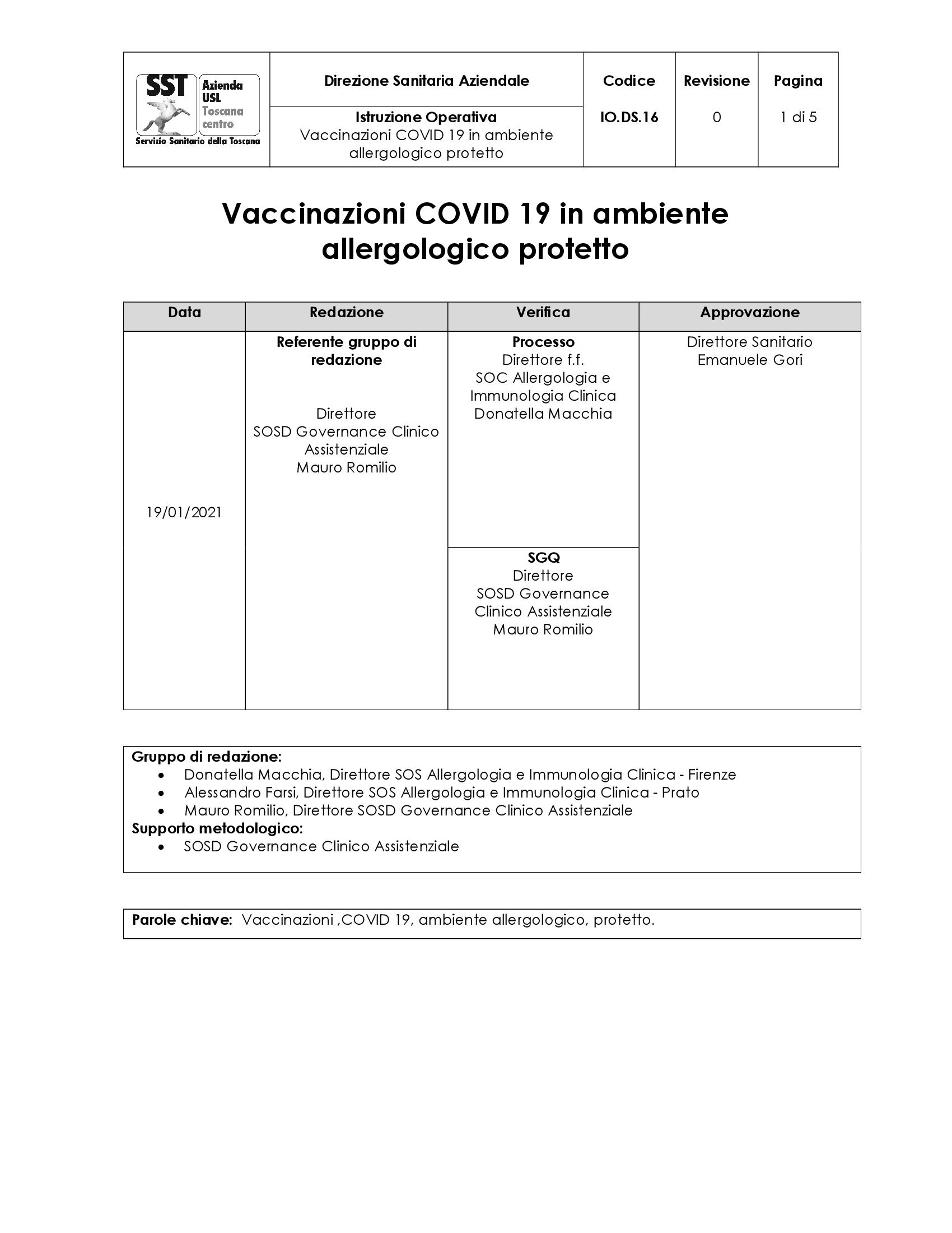 IO.DS.16 Vaccinazioni COVID 19 in ambiente allergologico protetto
