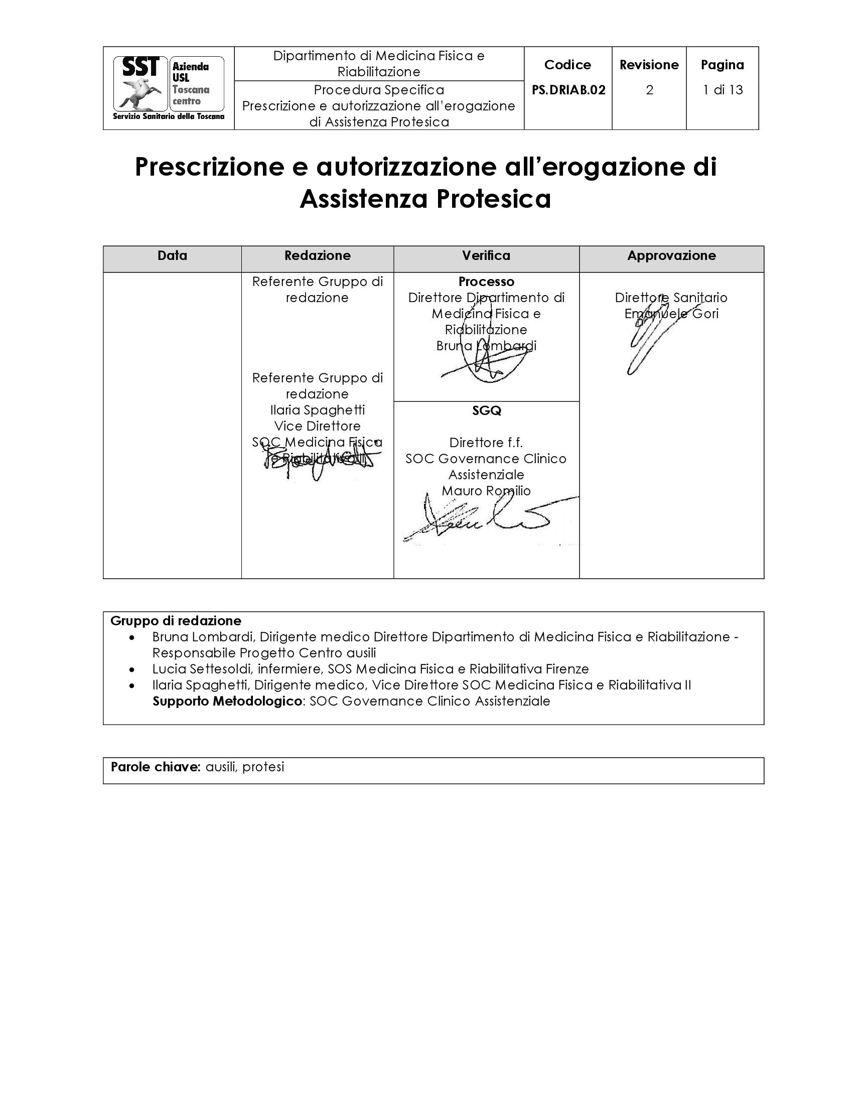 PS.DRIAB.02 rev.2 Prescrizione e autorizzazione all'erogazione di Assistenza Protesica