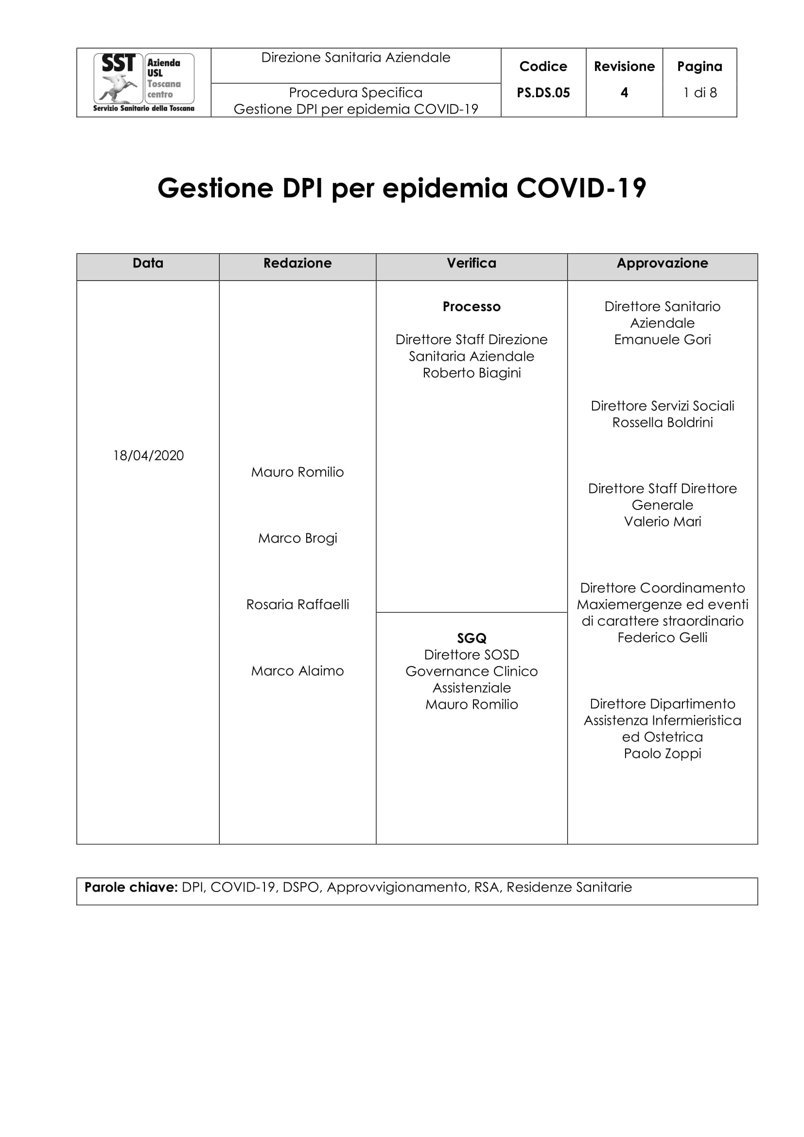 PS.DS.05 rev.4 Gestione DPI per epidemia COVID-19