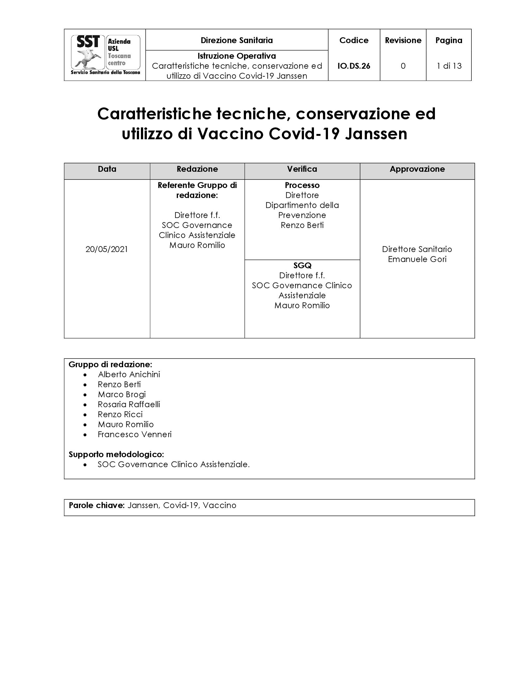 IO.DS.26 rev.1 Caratteristiche tecniche, conservazione ed utilizzo di vaccino Covid 19 Janssen